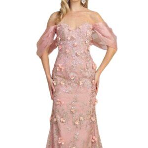 NWT May Queen RQ8037 Evening Dress Floral Rosegold Size 8